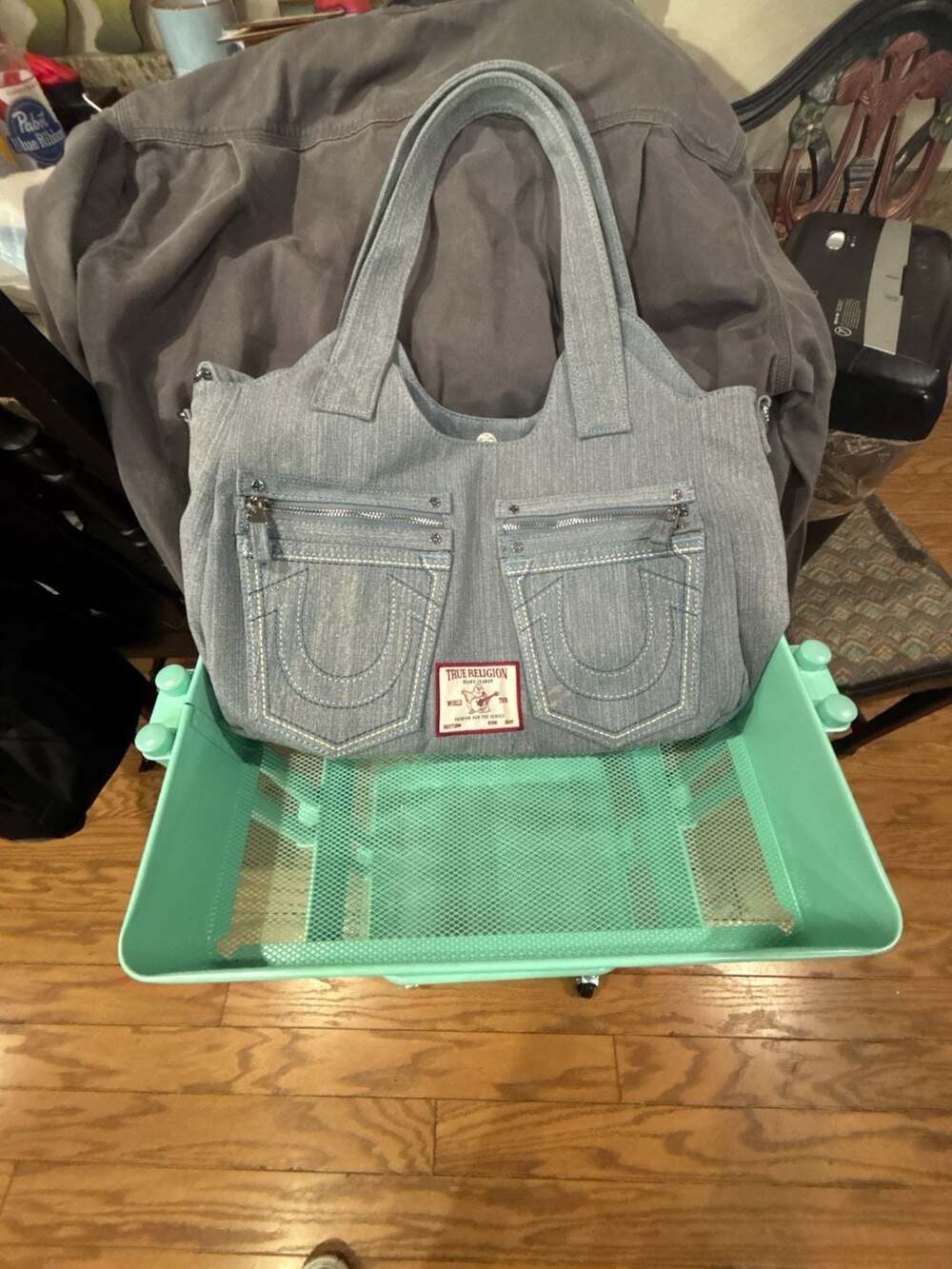 True Religion Women's Horseshoe Stitch Denim Satchel Handbag